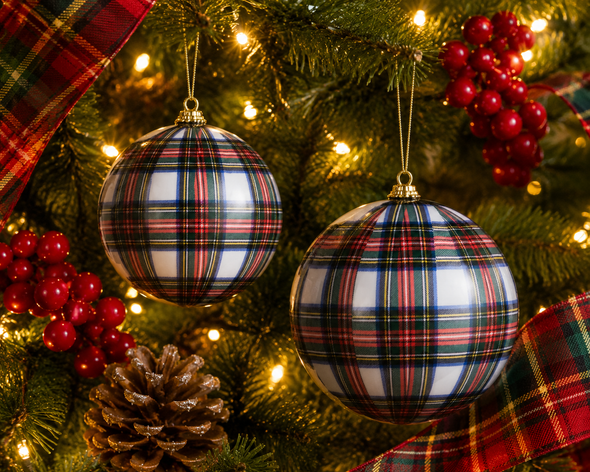 Raz 4" or 6" White Plaid Ball Christmas Ornament-6
