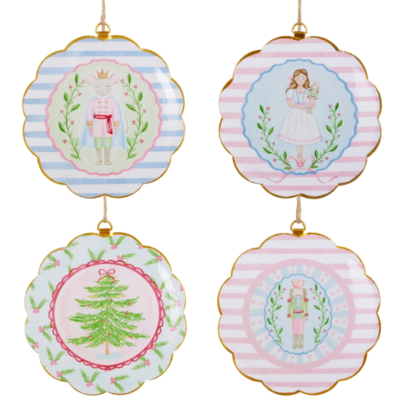 Raz 6" Set of 4 Pastel Nutcracker Scalloped Frame Christmas Ornament 4636537