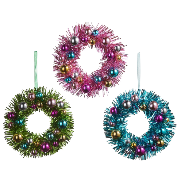 Raz 7" Set of 3 Tinsel Wreath Christmas Ornament 4650575