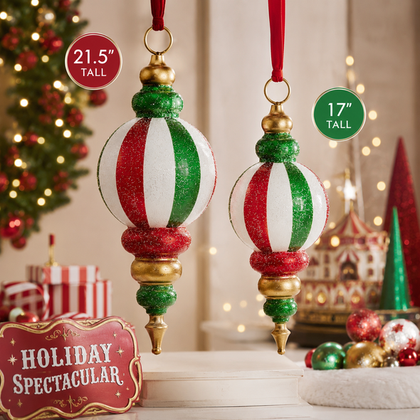 Raz Large 17" or 21.5" Red, Green and White Finial Christmas Ornament-11