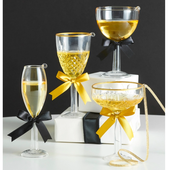 Raz 5.5" Set of 2 Black Or Gold Bows Superior Bubbly Glass Christmas Ornament 4652900