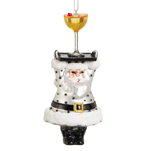 Raz 3.5" Champagne Service Santa Glass Christmas Ornament 4652901 -2