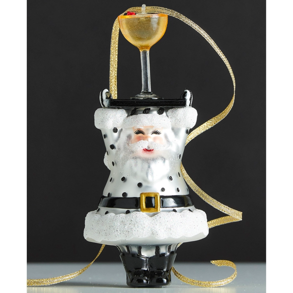 Raz 3.5" Champagne Service Santa Glass Christmas Ornament 4652901