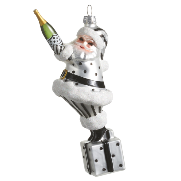 Raz 6" Champagne Popping Santa Glass Christmas Ornament 4652903 -2