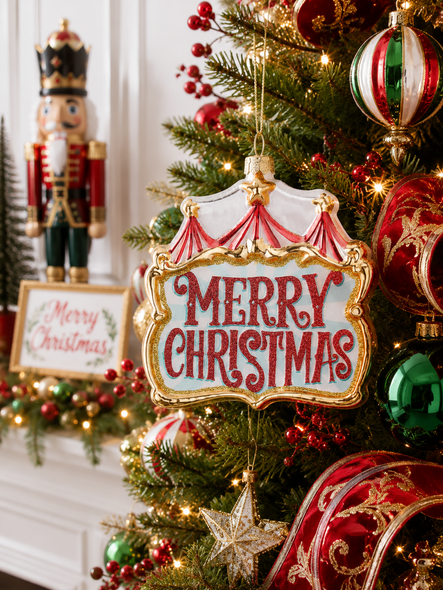 Raz 4.25" Big Top Circus Merry Christmas Glass Christmas Ornament 4652904-2