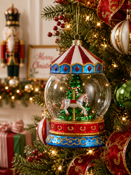 Raz 5.5" Ringmasters Carousel Tannenbaum Glass Christmas Ornament 4652906-2