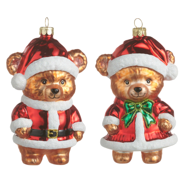 Raz 4.75" Set of 2 Beary Christmas Glass Christmas Ornament 4652907