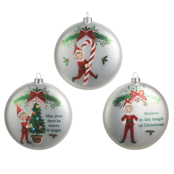 Raz 5" Set of 3 Santa's Little Helper Glass Christmas Ornament 4652932