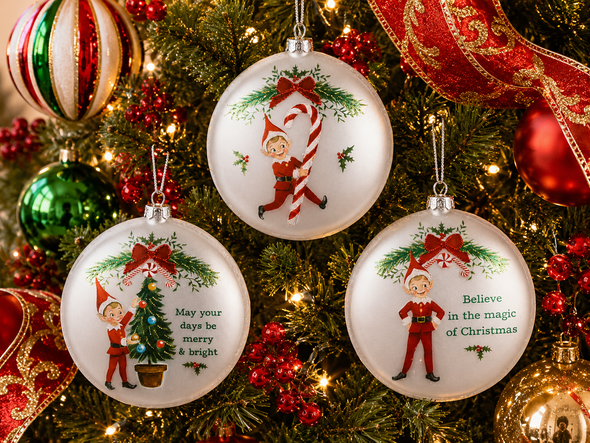 Raz 5" Set of 3 Santa's Little Helper Elf Glass Christmas Ornament 4652932-2