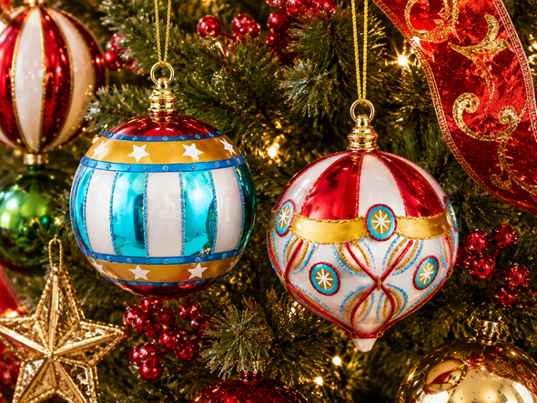 Raz 4" Set of 2 Spectacular Vintage Glass Christmas Ornament 4652934-2