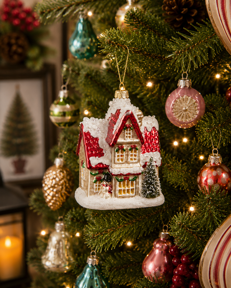 Raz 5" Winter House Glass Christmas Ornament 4652943-2