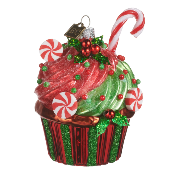 Raz Eric Cortina 4.5" Yuletide Delight Cupcake Glass Christmas Ornament 4653181