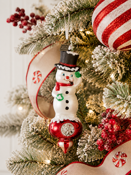 Raz Eric Cortina 6.5" Howdy Snowman Reflector Glass Christmas Ornament 4653185-2