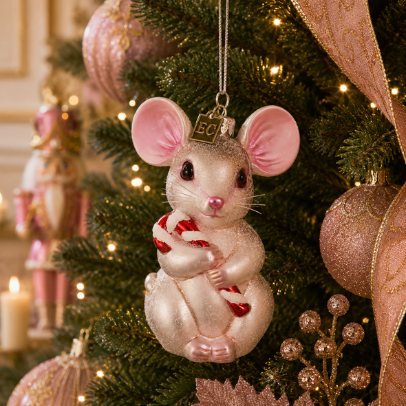 Raz Eric Cortina 4.25" Night Before Christmas Mouse Glass Christmas Ornament 4653191-2