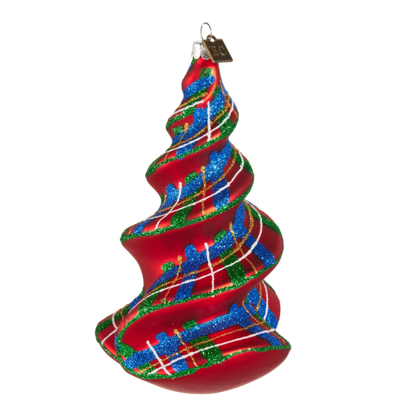 Raz Eric Cortina 6.25" Tartan Spiral Tree Glass Christmas Ornament 4653210