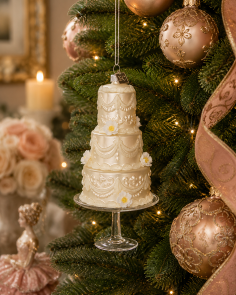 Raz Eric Cortina 6.5" White Tiered Wedding Cake Glass Christmas Ornament 4653217-2