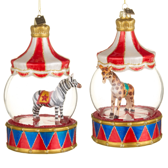 Raz Eric Cortina 6" Zebra or Giraffe Carnival Globe Glass Christmas Ornament