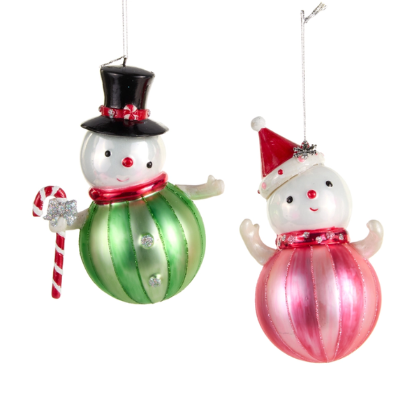 Raz 5.5" Set of 2 Candy Colored Snowman Glass Christmas Ornament 4657713