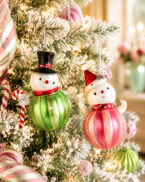 Raz 5.5" Set of 2 Candy Colored Snowman Glass Christmas Ornament 4657713-2