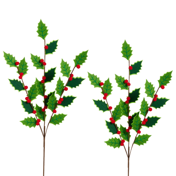Raz 28.5" Set of 2 Felt Holly Christmas Tree Spray F4602505
