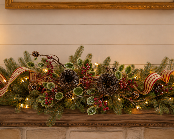 Raz 29" Iced Nest with Holly Christmas Tree Pick F4606768
