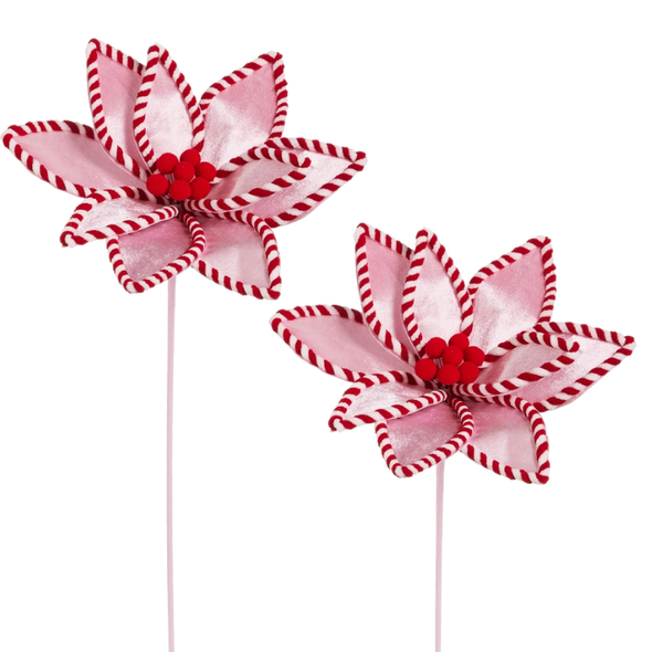 Raz 22" Set of 2 Pink and Peppermint Poinsettia Stem Christmas Tree Spray F4631078