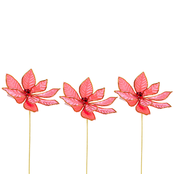 Raz 21" Set of 3 Pink Poinsettia Stem Christmas Tree Accessory F4631081