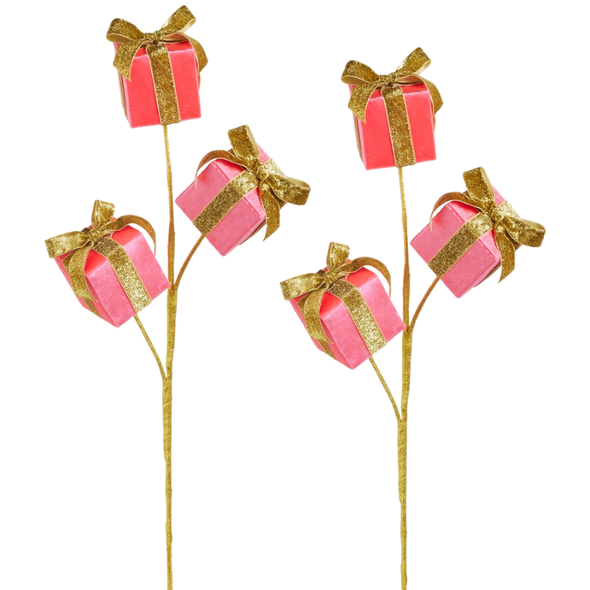 Raz 27" Set of 2 Pink Package Christmas Tree Spray F4631083