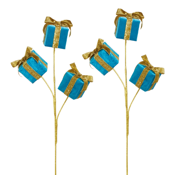 Raz 25" Set of 2 Blue Package Christmas Tree Spray F4631085