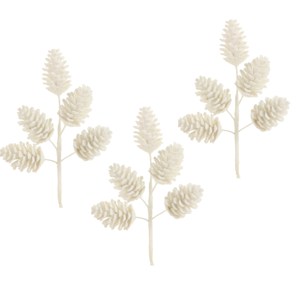 Raz 13" Set of 3 Iced White Pinecone Christmas Tree Pick F4641813