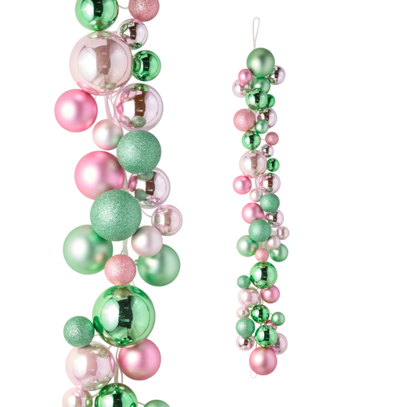Raz 4' Pink and Green Christmas Ball Garland G4632810