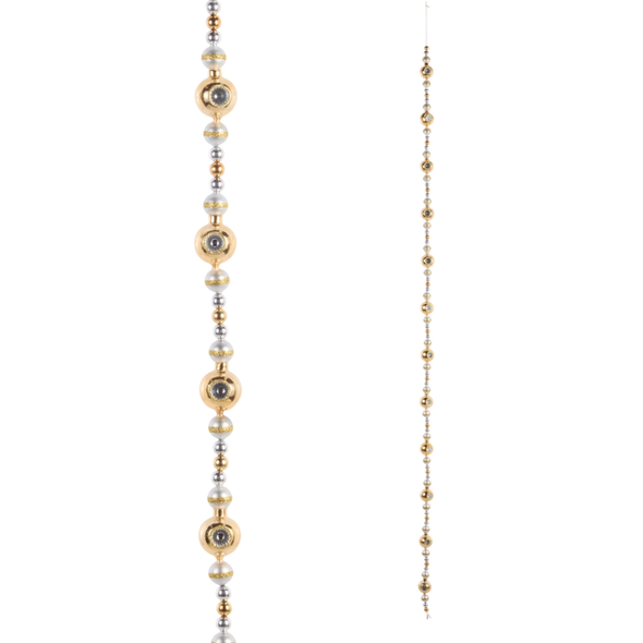 Raz Eric Cortina 6' Gold, White, and Silver Reflector Glass Christmas Garland G4653173