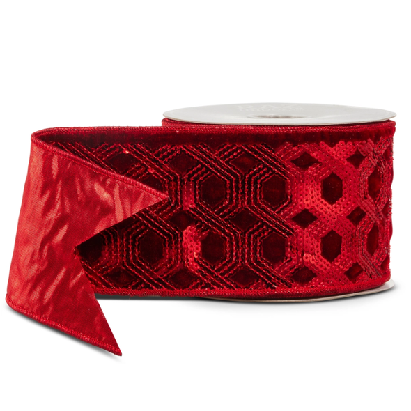 Raz 4" X 10 Yds Red Velvet Sequin Wired Christmas Ribbon R4627826