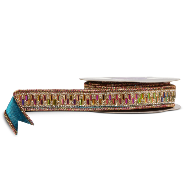 Raz 1.5" X 5 Yards Blue Metallic Jeweled Wired Christmas Ribbon R4652179