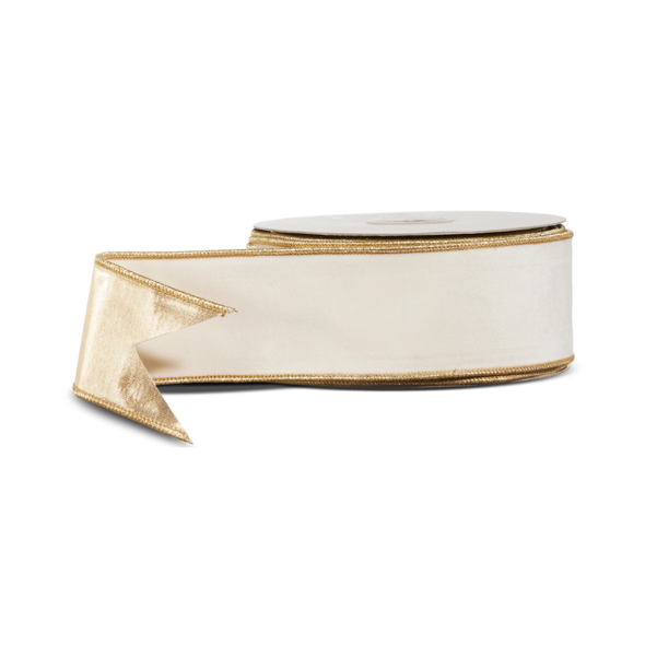 Raz 2.5" or 4" Ivory Velvet and Gold Wired Christmas Ribbon -2
