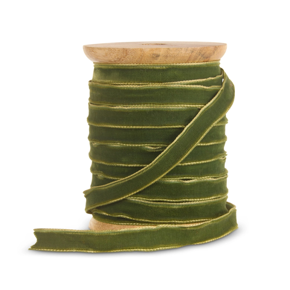 Raz 0.5" X 10 Yds Spool of Green With Gold Edge Unwired Christmas Ribbon R4650503 