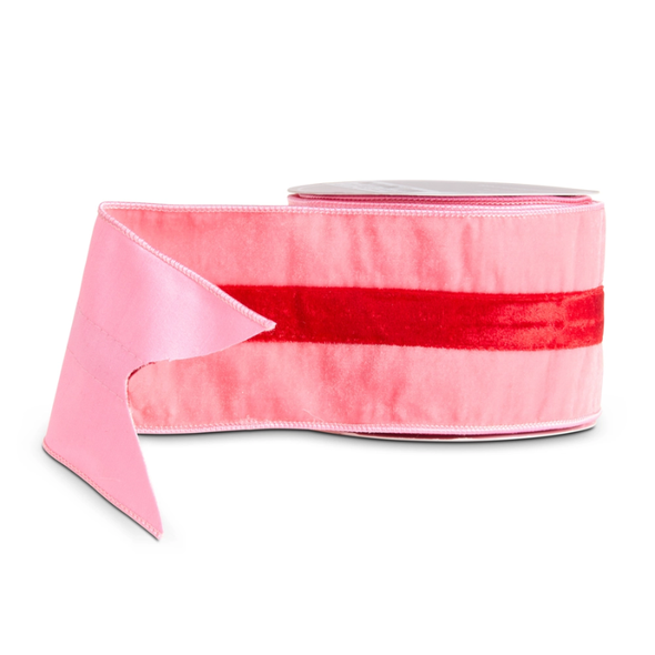 Raz 4" X 10 Yds Pink and Red Striped Velvet Wired Christmas Ribbon R4671768