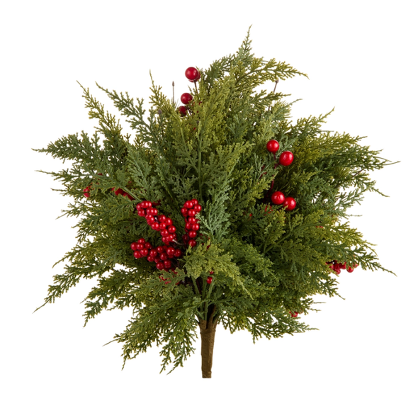 Raz 18" Cedar and Red Berry Drop In Planter Christmas Decoration F4670948