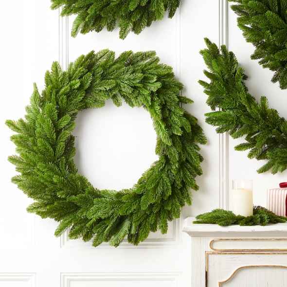 Raz 26" Real Feel Bright Green Cedar Christmas Wreath W4641757 -3