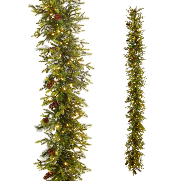 Raz 9' Pre-Lit Connectable Real Feel Douglas Fir Pinecone Christmas Garland G4652013T