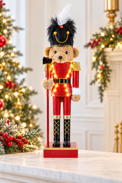 Kurt Adler 15" Battery Operated Lighted Musical Bear Nutcracker Christmas Decoration JEL1806-6