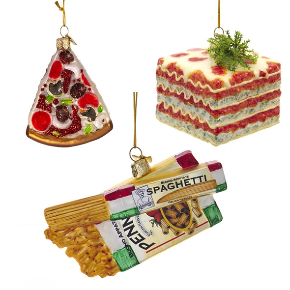 Kurt Adler Noble Gems™ Set of 3 Italian Food Glass Christmas Ornaments NBX0151SET