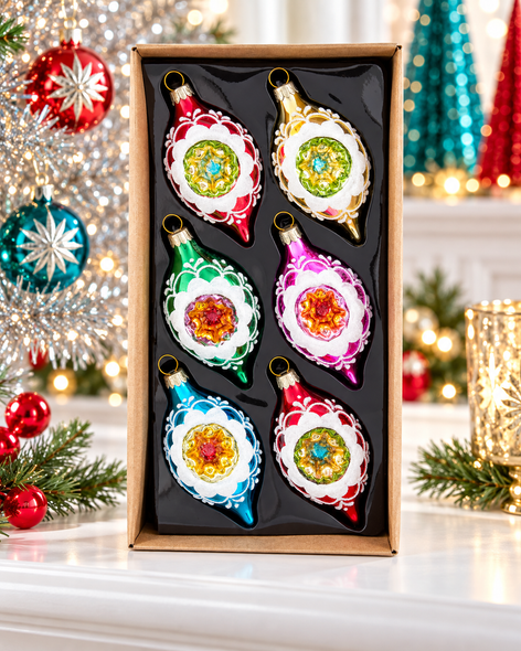 Kurt Adler 88MM Multicolor Reflector Glass Christmas Ornament Set GG1125-22