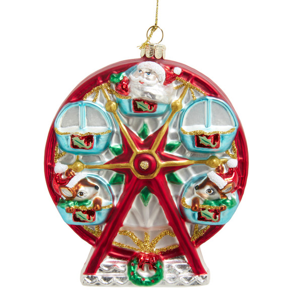 Kurt Adler 5.25" Red & Green Ferris Wheel Glass Christmas Ornament C6442
