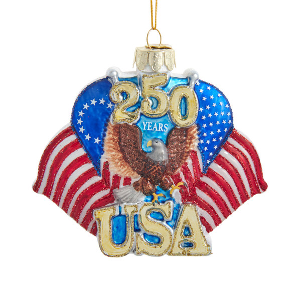 Kurt Adler 4.5" 250th Anniversary U.S. Flag Glass Christmas Ornament C7778