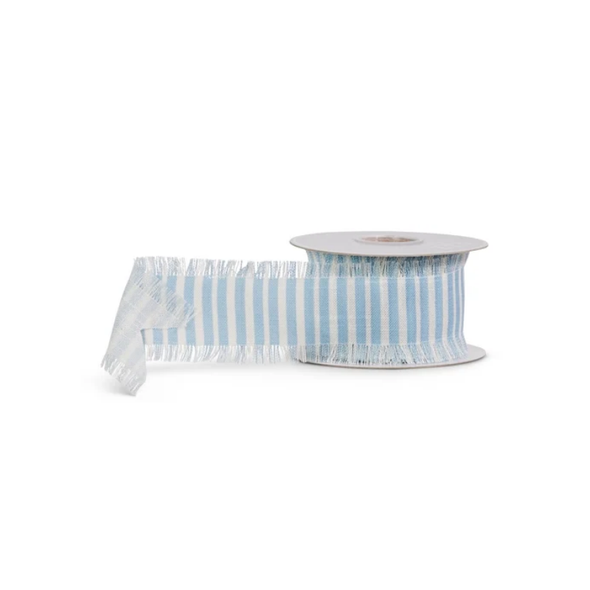 Raz 2.5" or 4" X 10 Yards Blue Striped Frayed Edge Ribbon -2
