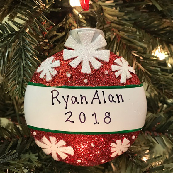 Red with Snowflakes Ball Personalized Christmas Ornament 