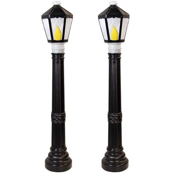 Set of 2 Black Lamp Post Lighted Christmas Blow Molds  C5051