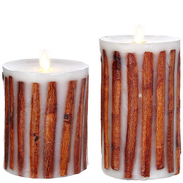 Liown 3.5" x 5" or 7" Moving Flame Cinnamon Stick Pillar Candle