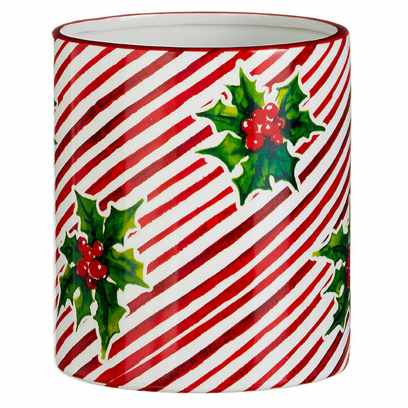 Raz 5,75" oder 12" rot-weiß gestreifter Stechpalmen-Weihnachtsbehälter -2